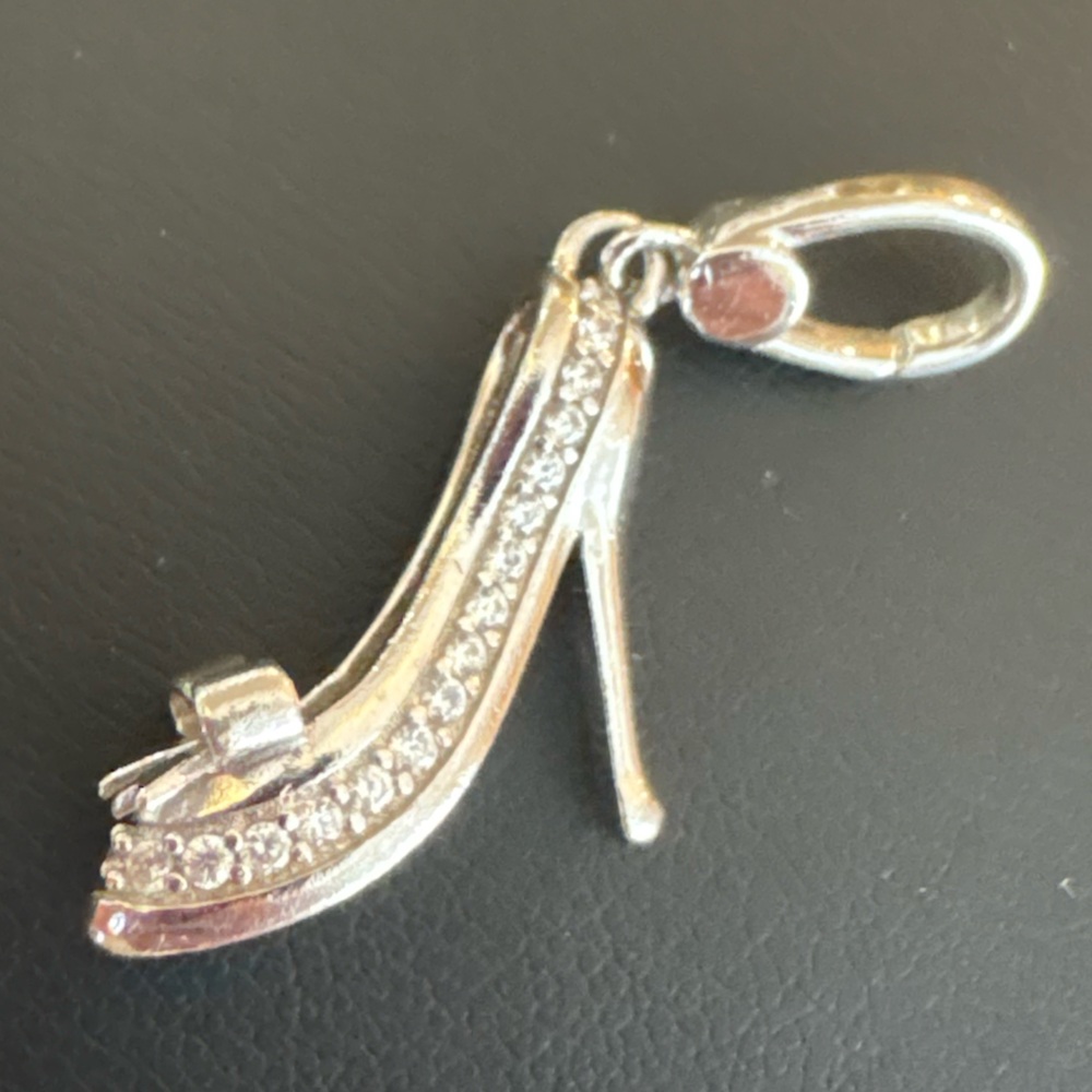 Stiletto sterling silver high heel charm pendant rhinestones bow 925
